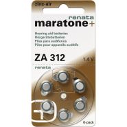 Renata gehoorbatterij zinklucht 1,45V ZA312  bruin Blister 6